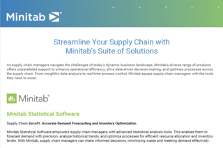 Oben auf der Seite wird die Minitab-Lösungssuite für Lieferketten einschließlich der Statistiksoftware von Minitab angezeigt.