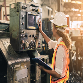 Ingenieurin analysiert Daten an der Maschine